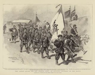 Os últimos impostos para o exército chinês, um regimento de infantaria em março